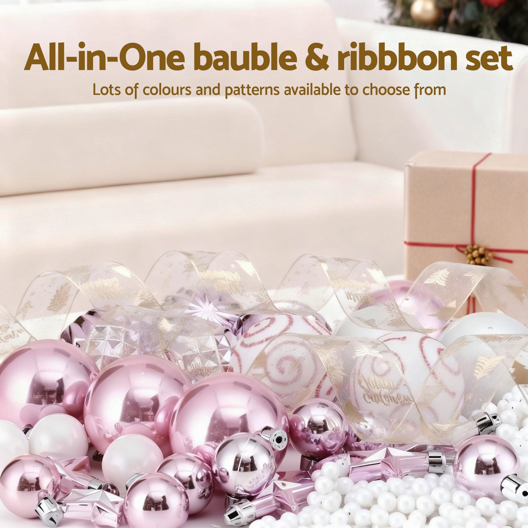 Jingle Jollys Christmas Tree Decoration Set Ribbon Baubles Ornaments Party 34pcs