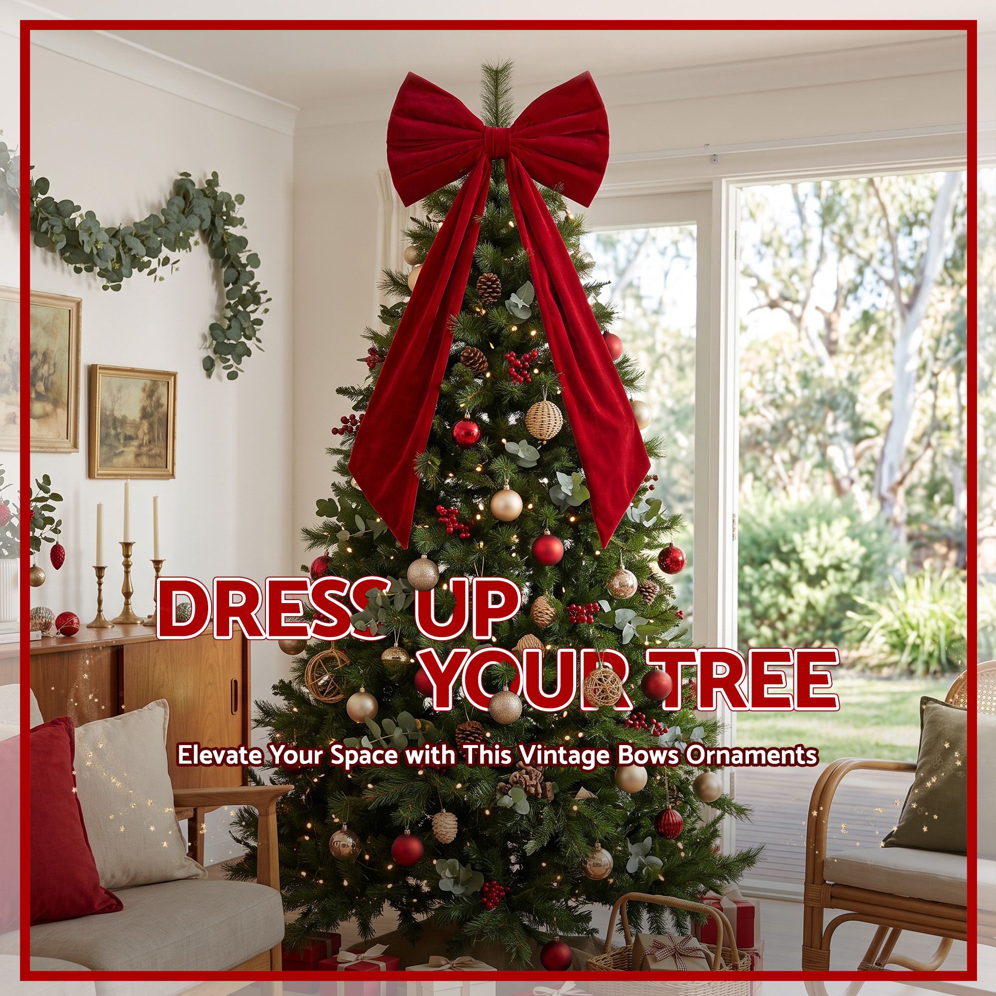 Jingle Jollys Red Velvet Christmas Bows Tree Decorations Xmas Ornaments