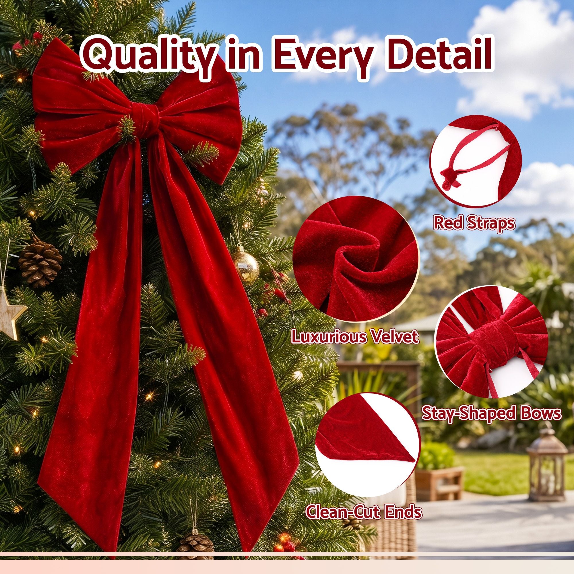 Jingle Jollys Red Velvet Christmas Bows Tree Decorations Xmas Ornaments