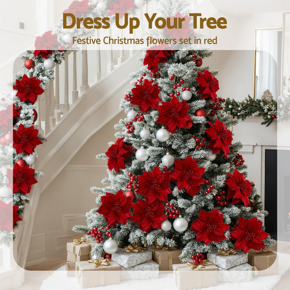 Jingle Jollys 14-Piece Christmas Poinsettia Flowers Set Red Ornaments