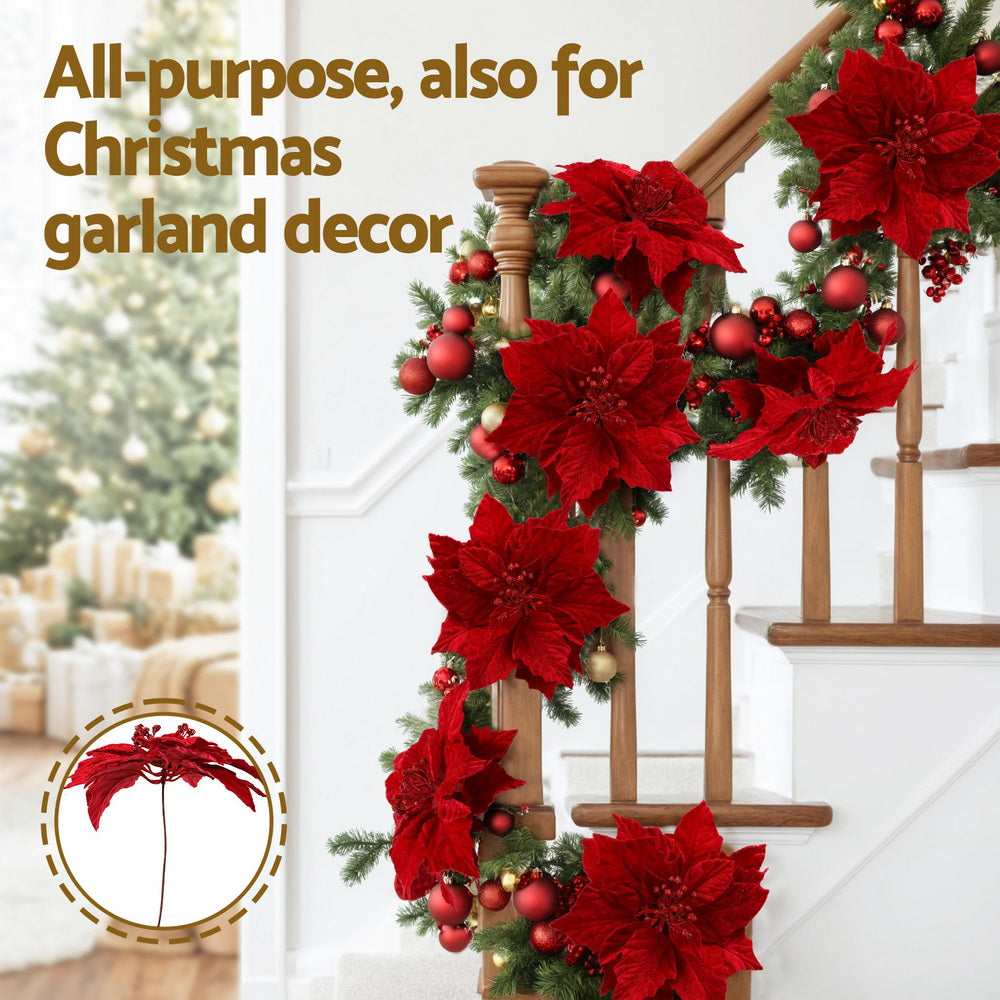 Jingle Jollys 14-Piece Christmas Poinsettia Flowers Set Red Ornaments