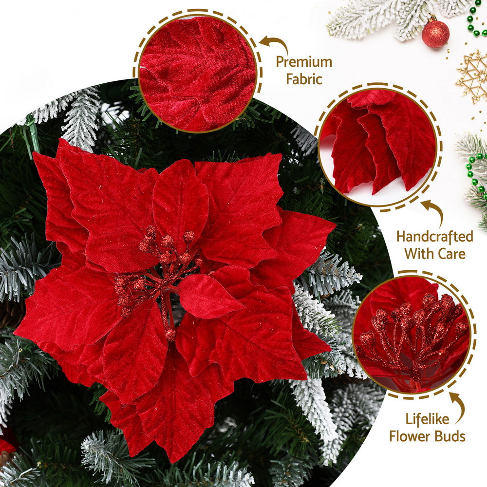 Jingle Jollys 14-Piece Christmas Poinsettia Flowers Set Red Ornaments