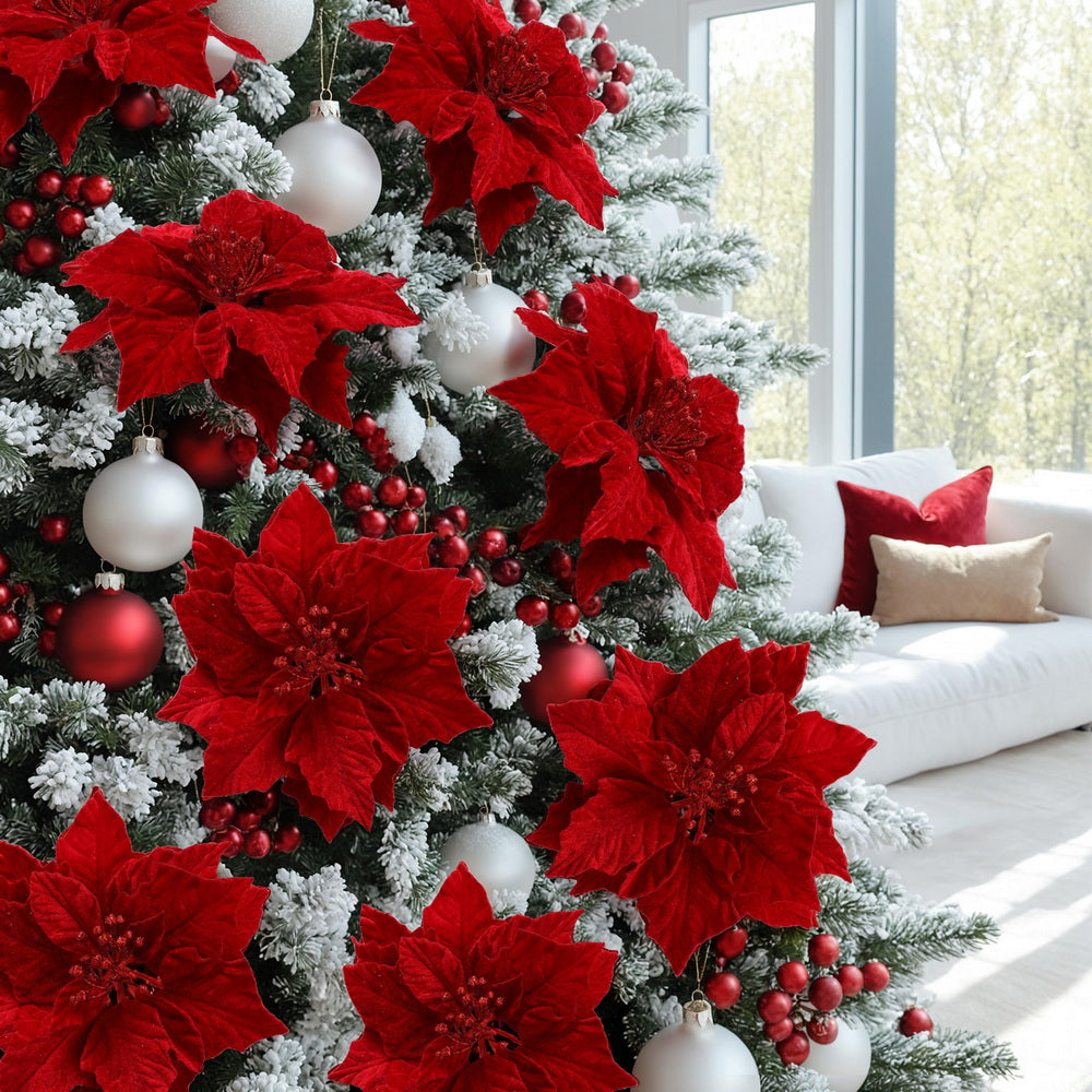 Jingle Jollys 14-Piece Christmas Poinsettia Flowers Set Red Ornaments