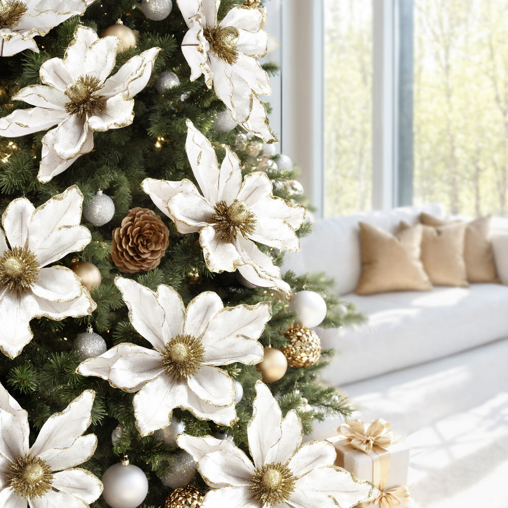 Jingle Jollys 14-Piece Christmas Magnolia Flower Set White