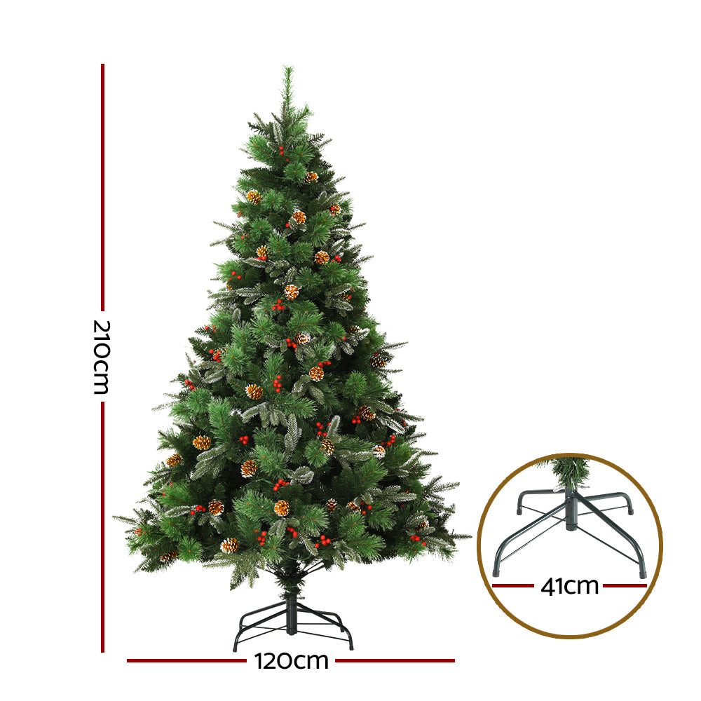 Jingle Jollys 2.1M Christmas Tree Prelit LED Pine Cones Red Berries