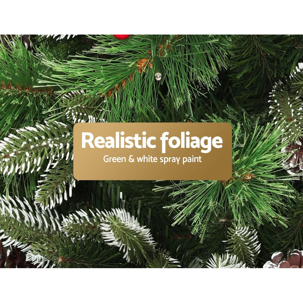 Jingle Jollys 2.1M Christmas Tree Prelit LED Pine Cones Red Berries