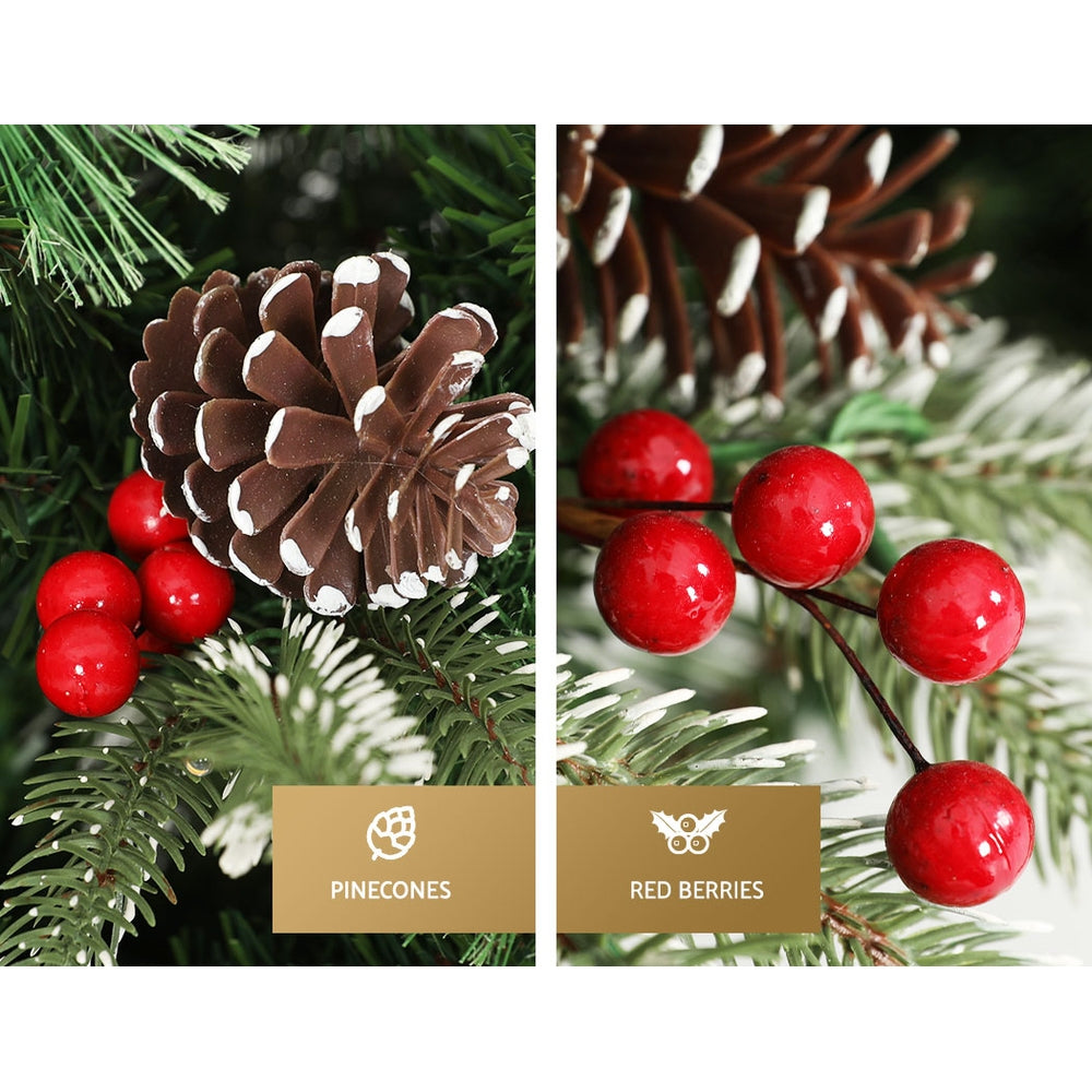 Jingle Jollys 2.1M Christmas Tree Prelit LED Pine Cones Red Berries
