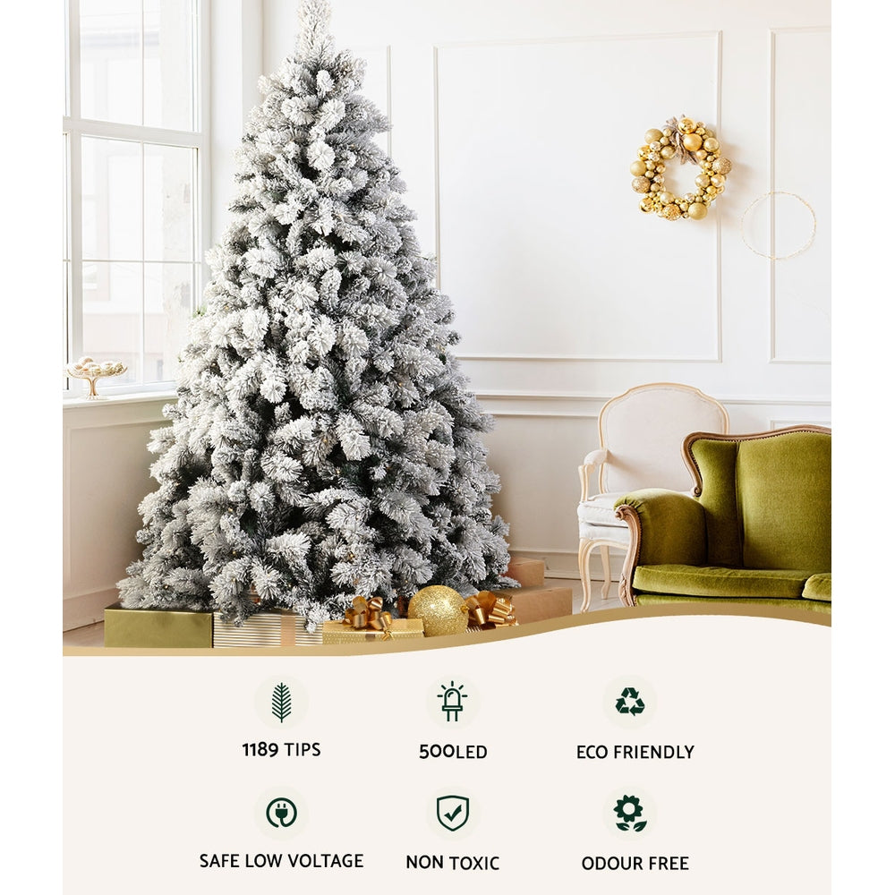 Jingle Jollys 2.1M Christmas Tree 500 LED Lights Snowy Tips