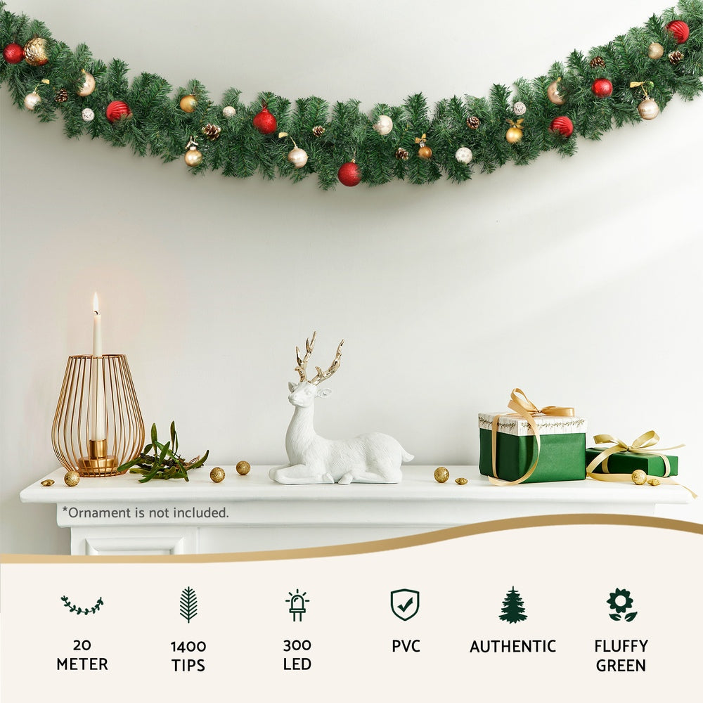 Jingle Jollys 20m Christmas Garland LED Lights Green 1400 Tips