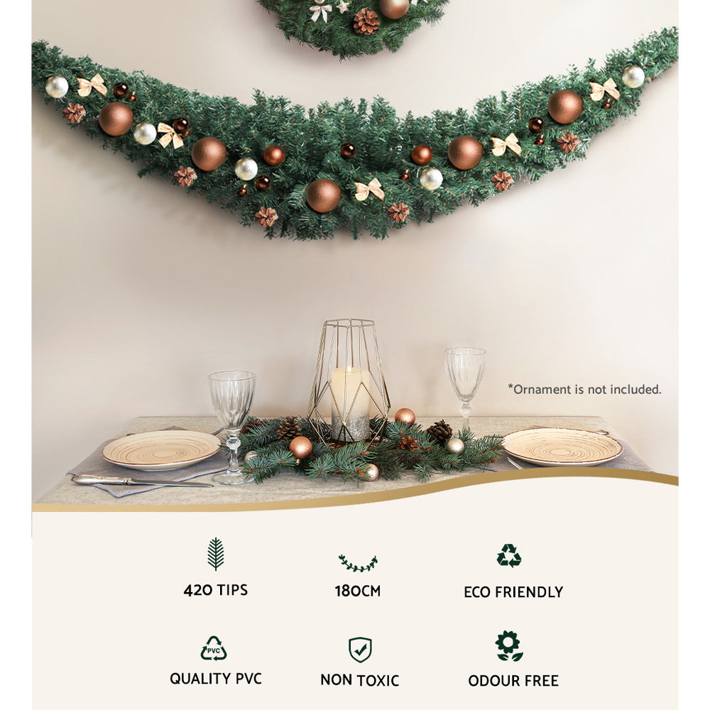 Jingle Jollys 1.8m Christmas Garland Green Indoor Outdoor Decor