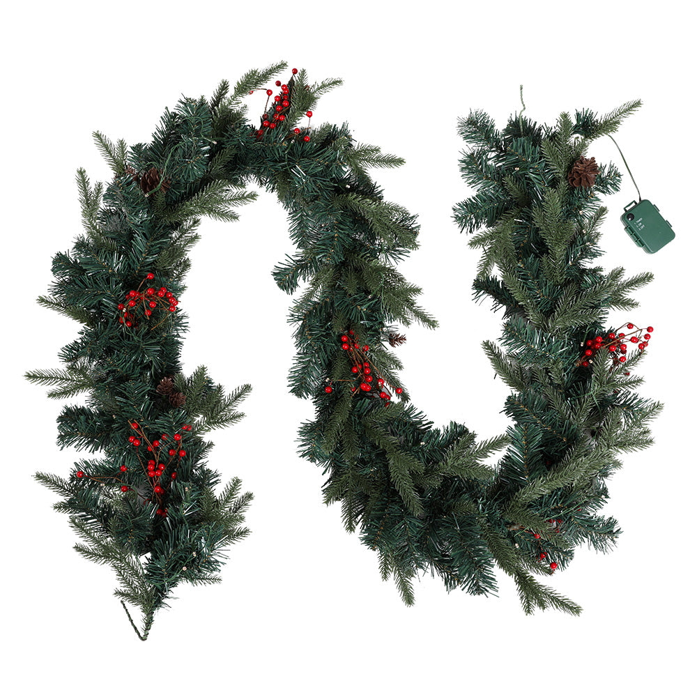 Jingle Jollys 2.4m Christmas Garland LED Lights Red Berries Pine Cones