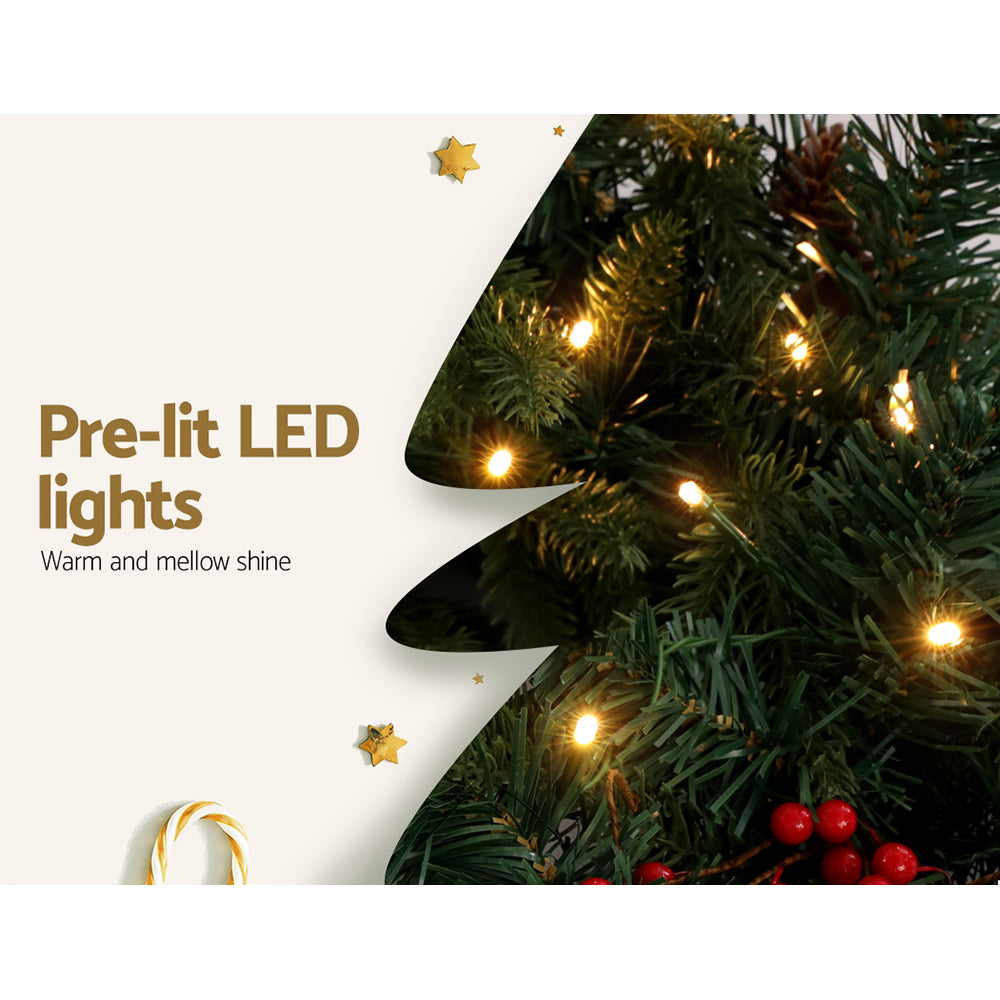 Jingle Jollys 2.4m Christmas Garland LED Lights Red Berries Pine Cones