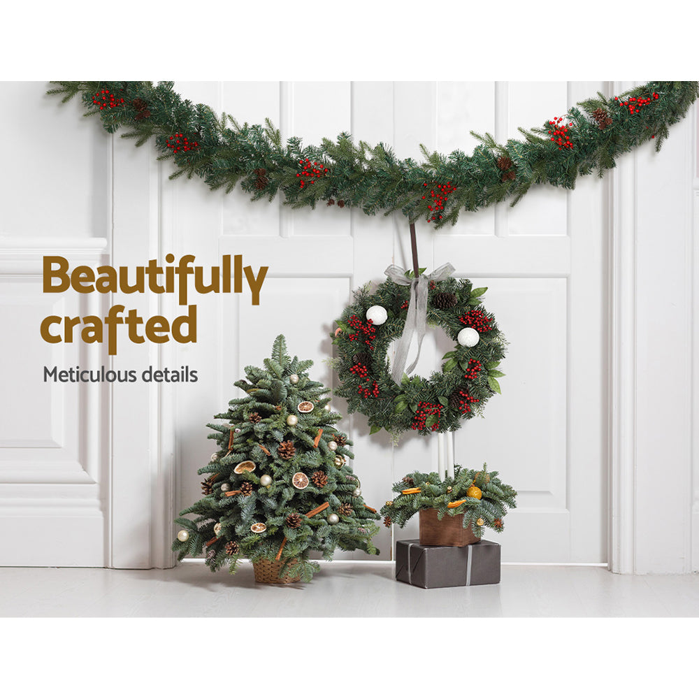 Jingle Jollys 2.4m Christmas Garland LED Lights Red Berries Pine Cones