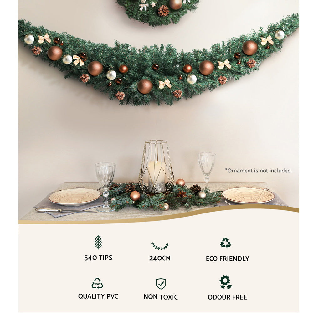 Jingle Jollys 2.4m Christmas Garland Green Indoor Outdoor Decorations