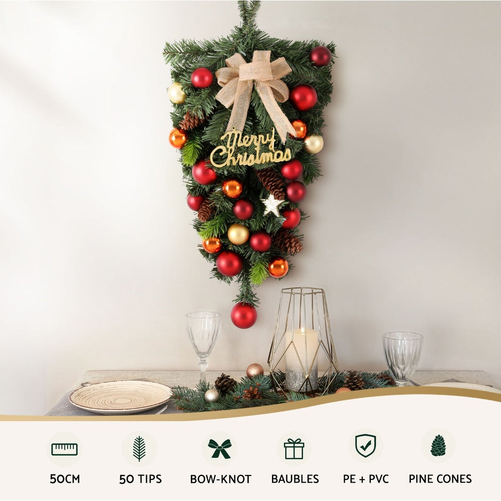 Jingle Jollys 50cm Christmas Garland Pinecone Baubles Indoor Outdoor