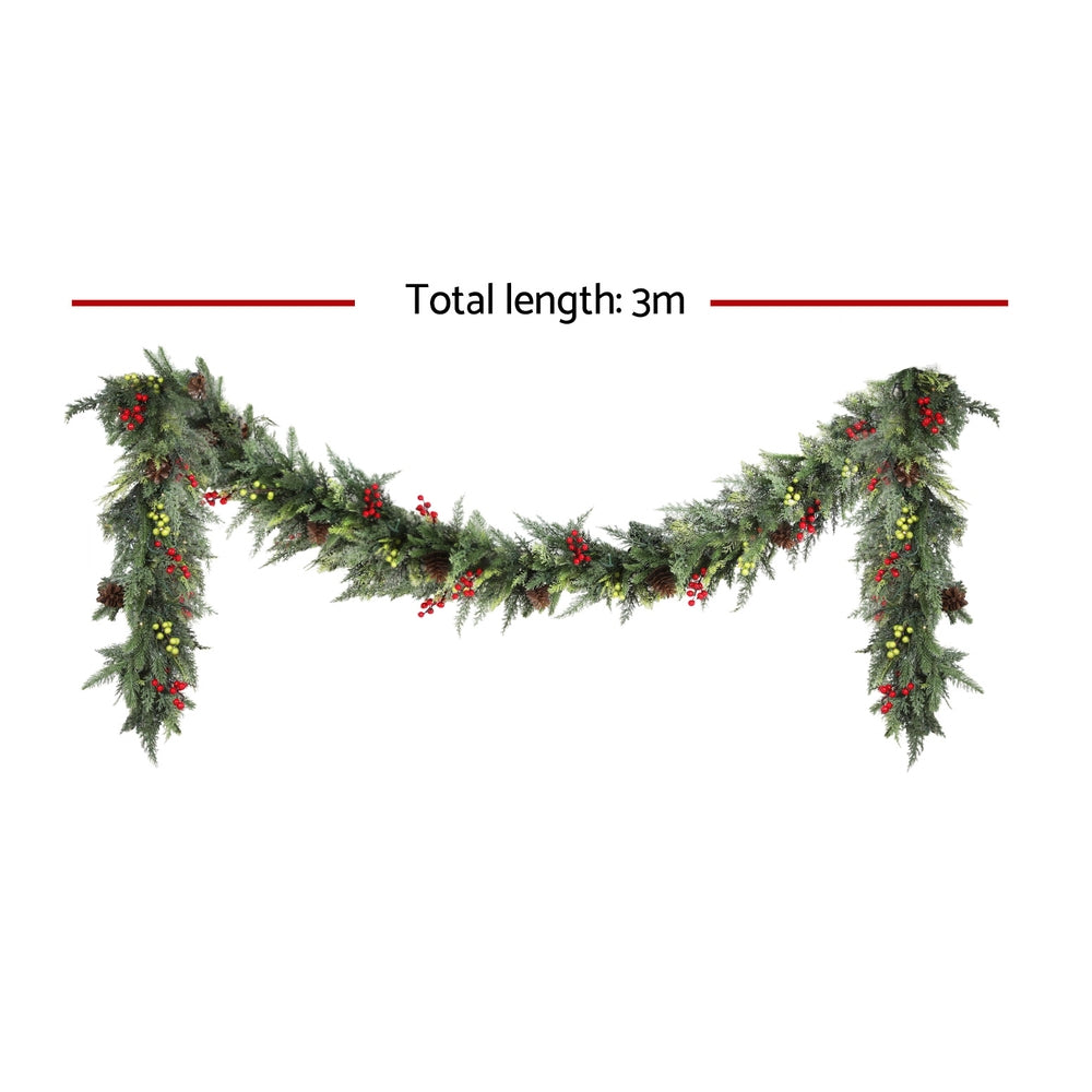 Jingle Jollys 3M Christmas Garland Pre-lit LED Pine Cones Green