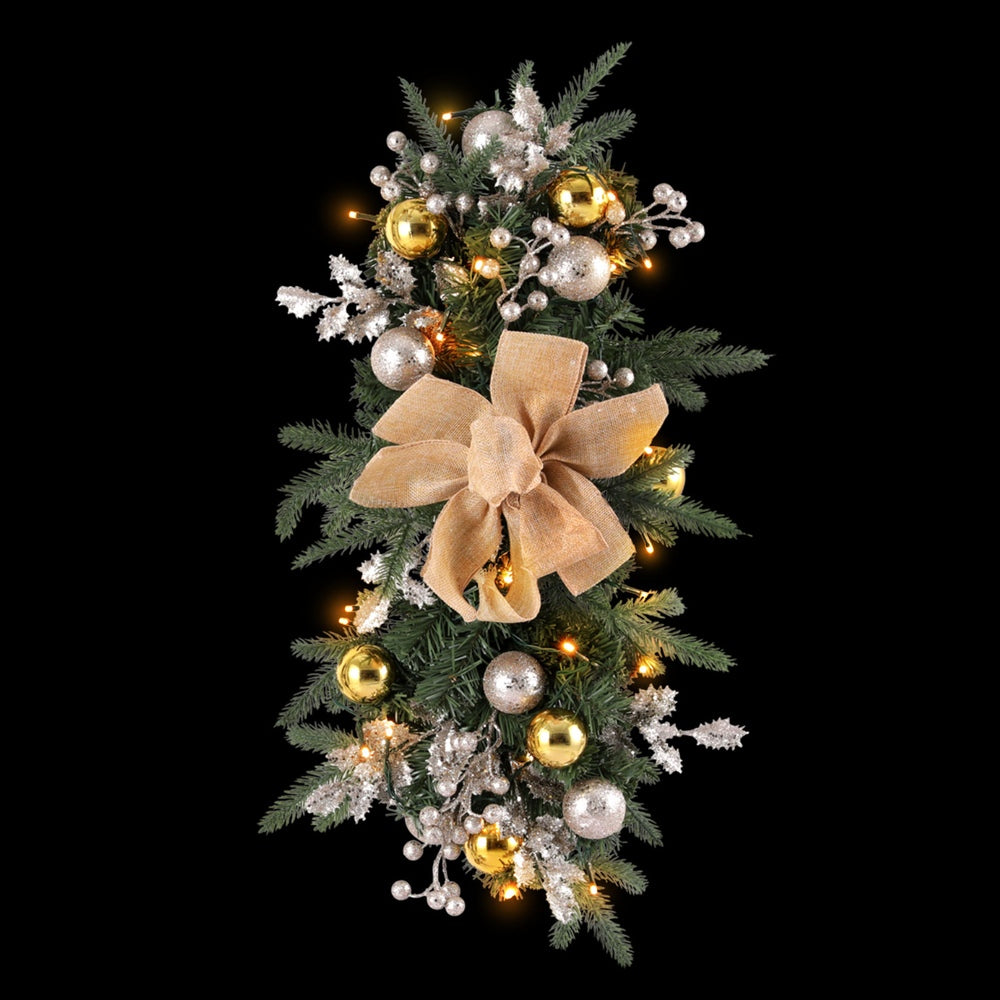 Jingle Jollys 45cm Christmas Garland LED Lights Pinecones Red Berries