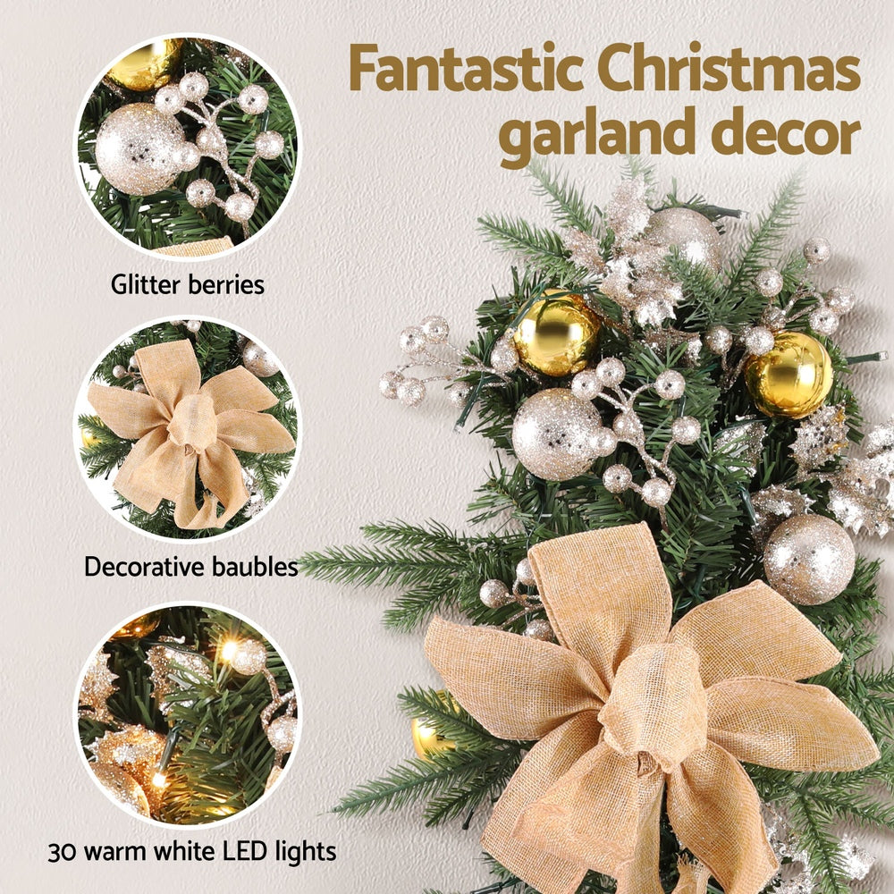 Jingle Jollys 45cm Christmas Garland LED Lights Pinecones Red Berries