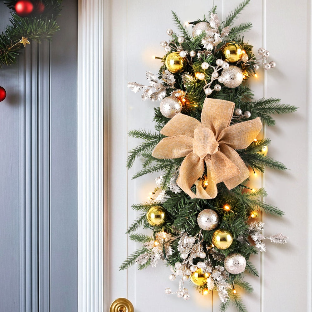 Jingle Jollys 45cm Christmas Garland LED Lights Pinecones Red Berries