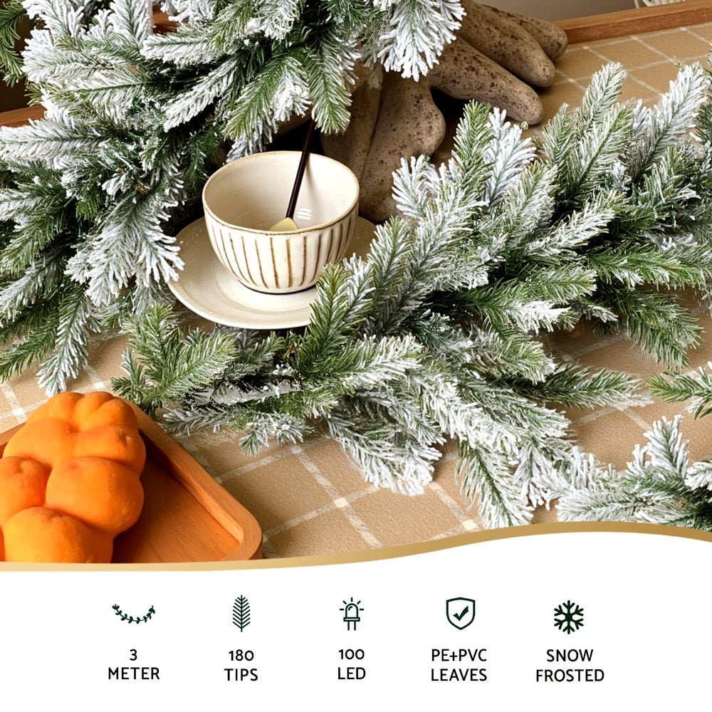 Jingle Jollys 3M Christmas Garland Pre-lit LED Snow Frosted Decor