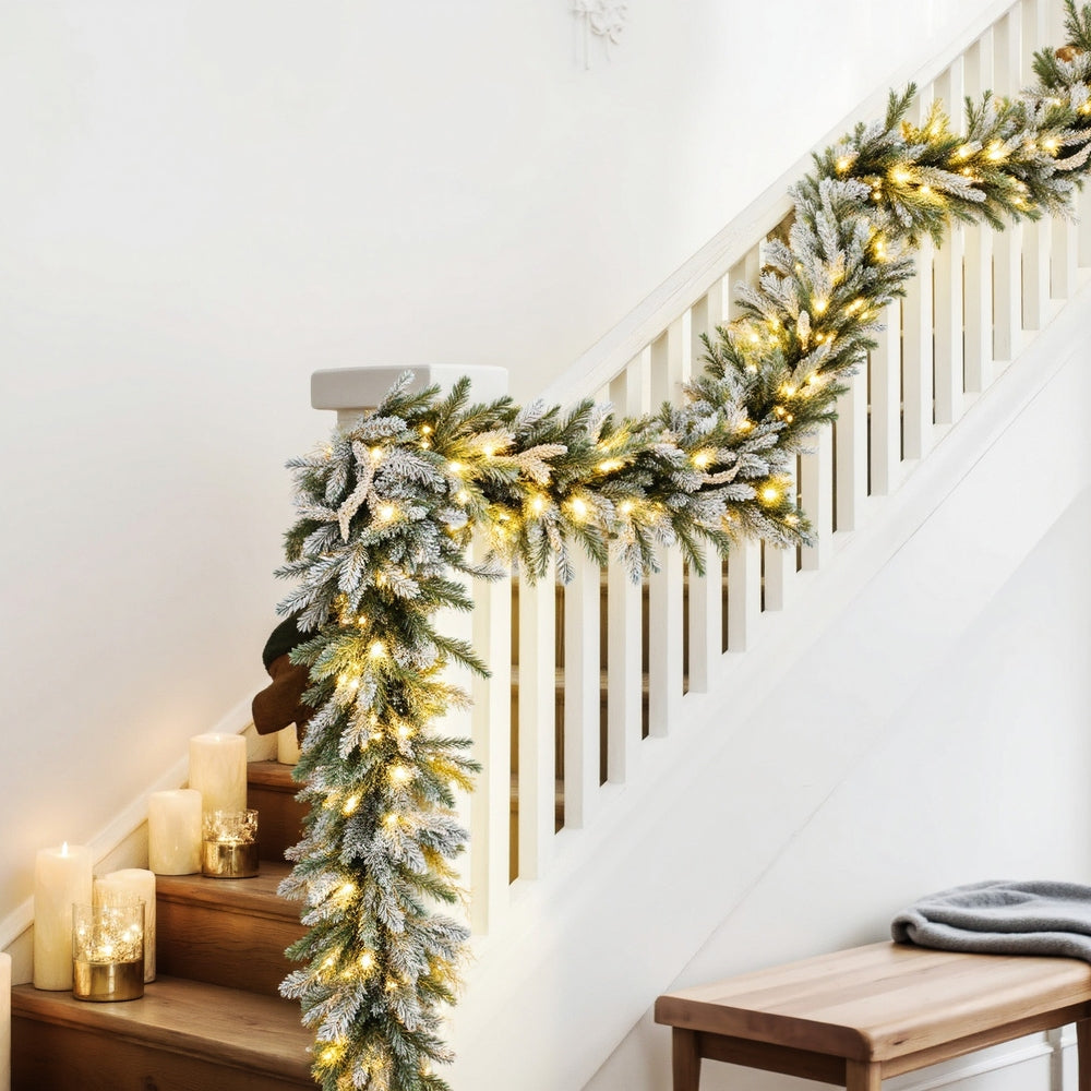 Jingle Jollys 3M Christmas Garland Pre-lit LED Snow Frosted Decor