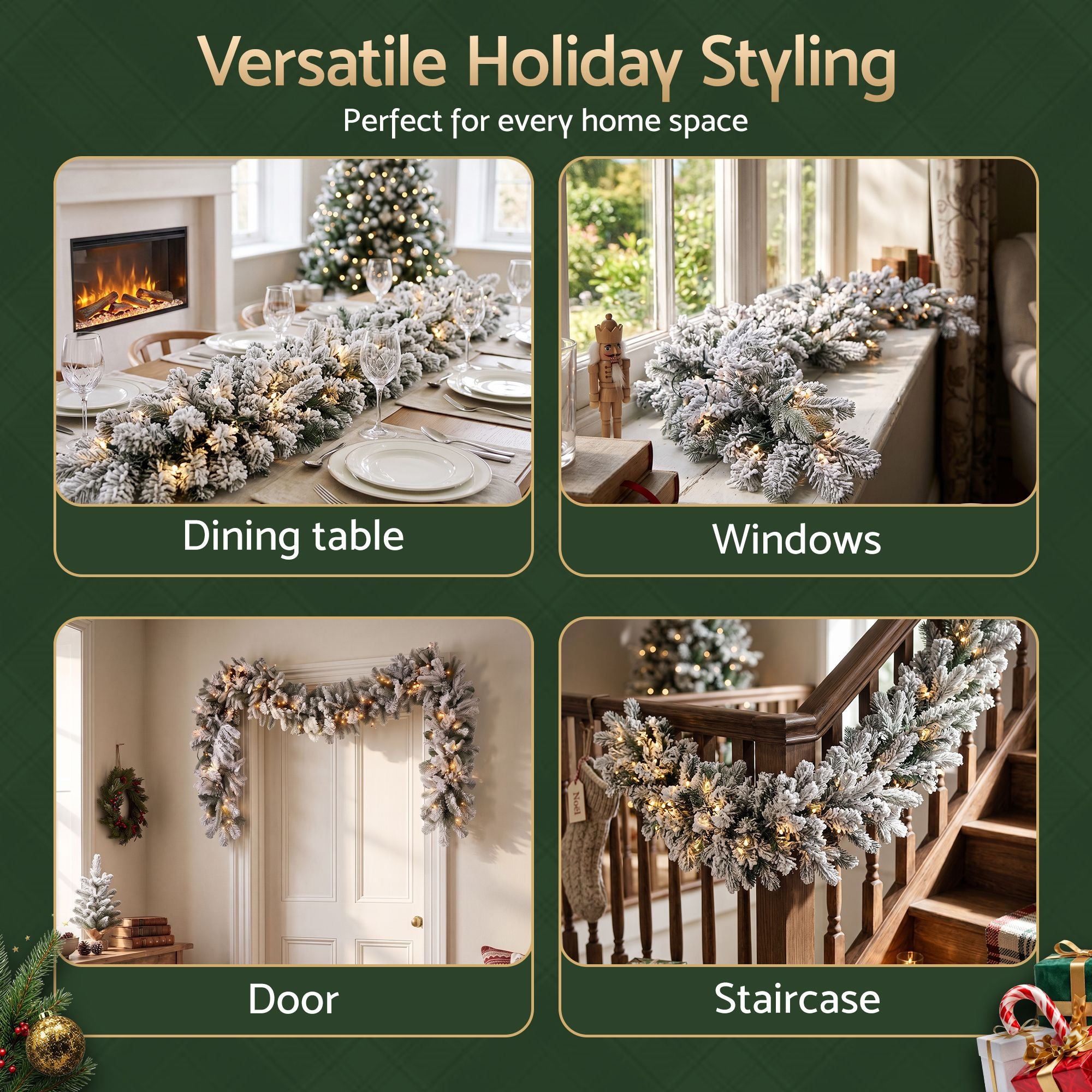 Jingle Jollys 1.8M Christmas Garland 8 Mode LED Snow Frosted Tips Auto Timing