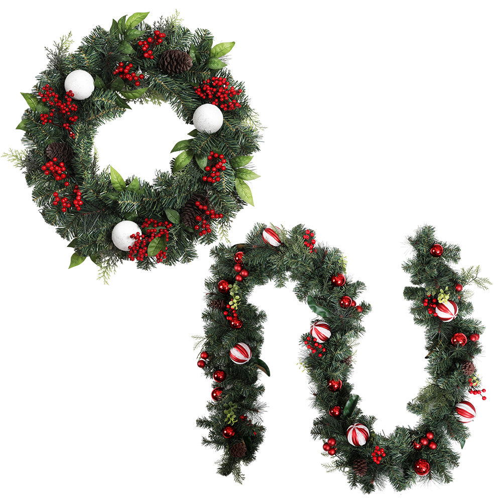 Jingle Jollys 2.7M Christmas Garland & 60cm Wreath Set Ornaments Decor