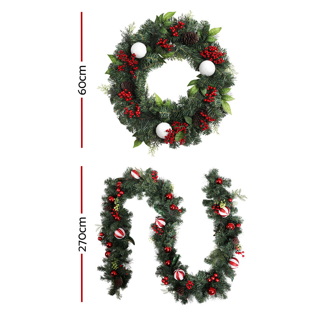 Jingle Jollys 2.7M Christmas Garland & 60cm Wreath Set Ornaments Decor