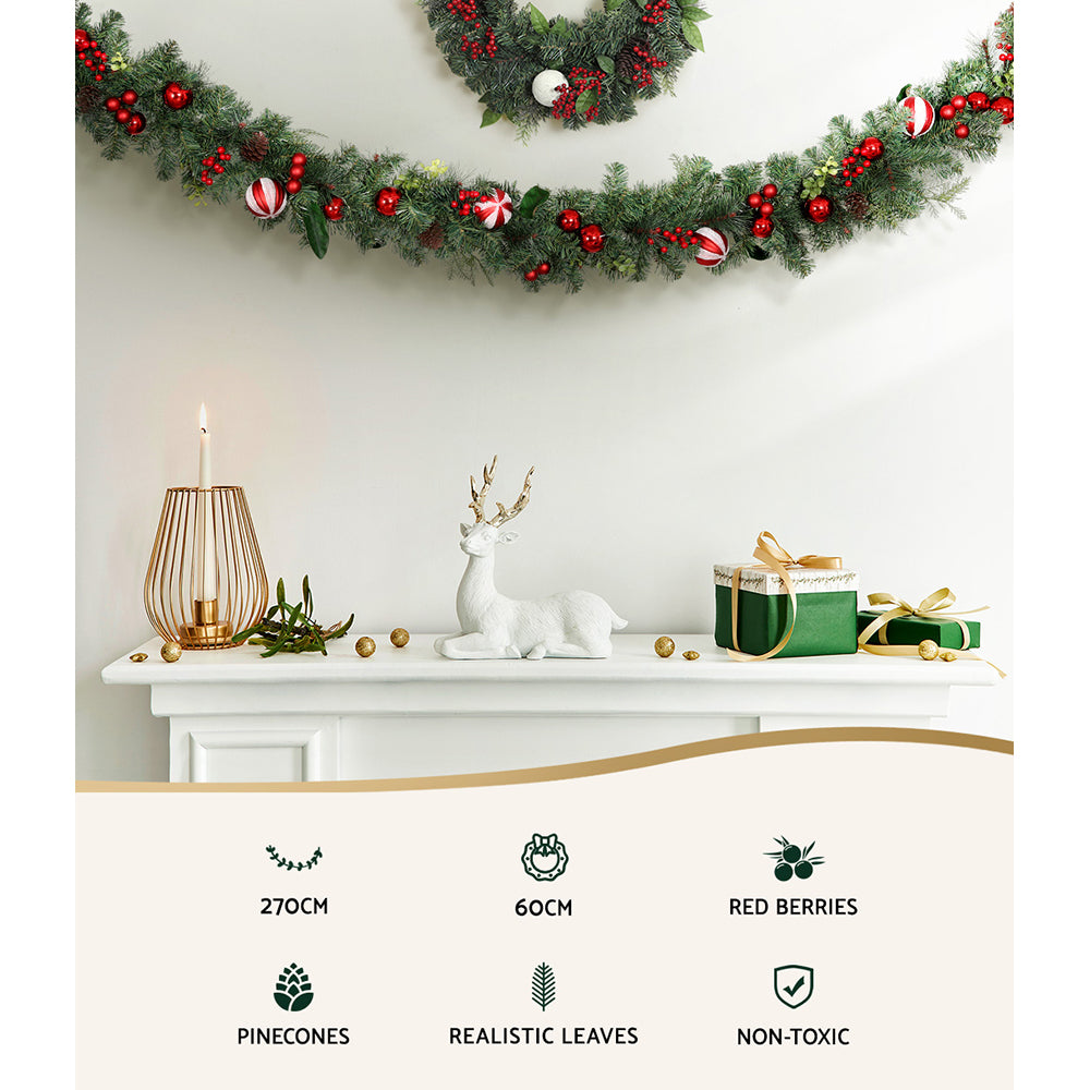 Jingle Jollys 2.7M Christmas Garland & 60cm Wreath Set Ornaments Decor