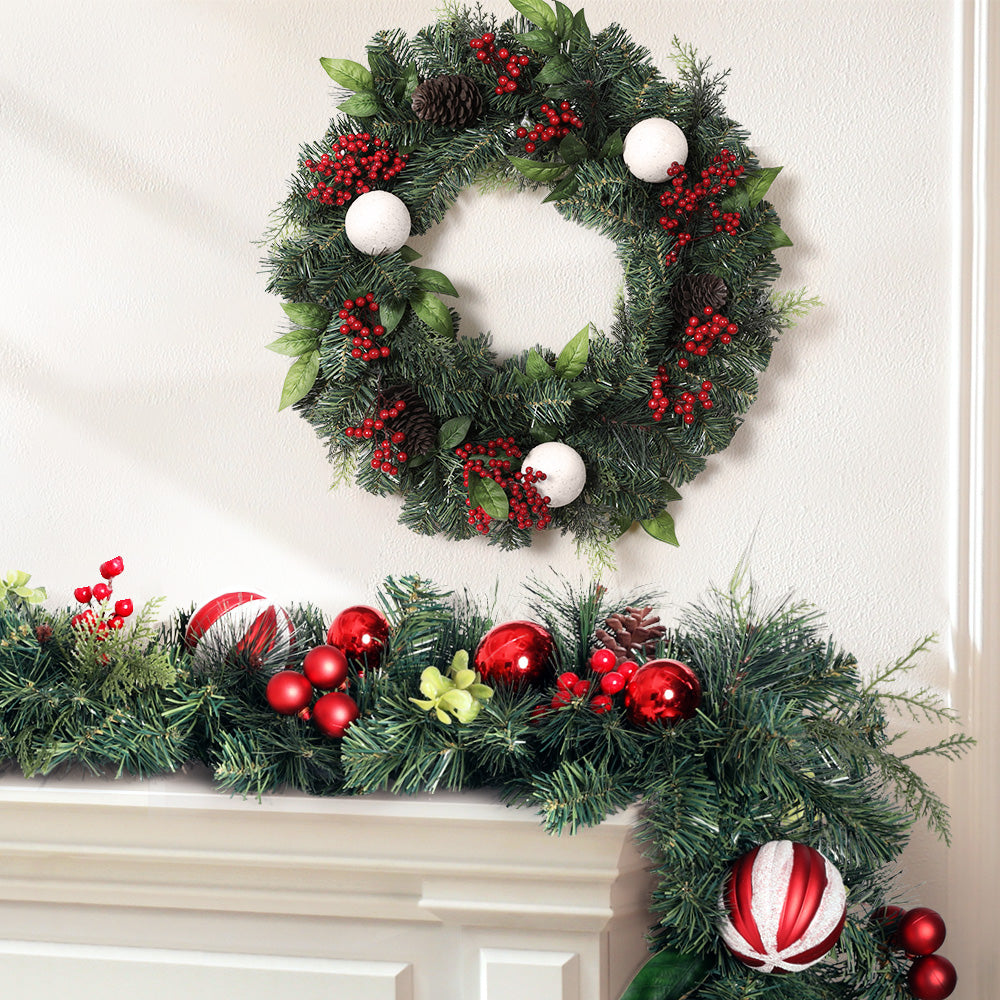 Jingle Jollys 2.7M Christmas Garland & 60cm Wreath Set Ornaments Decor