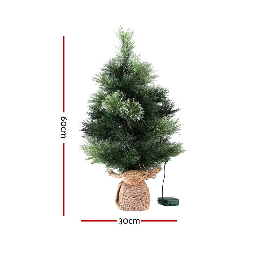 Jingle Jollys 60cm Tabletop Christmas Tree 8 Light Modes Timer