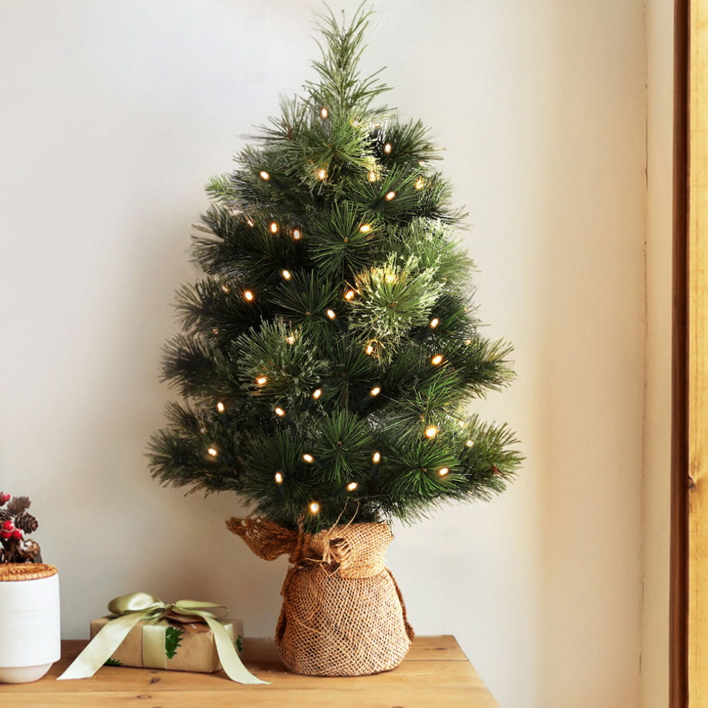 Jingle Jollys 60cm Tabletop Christmas Tree 8 Light Modes Timer