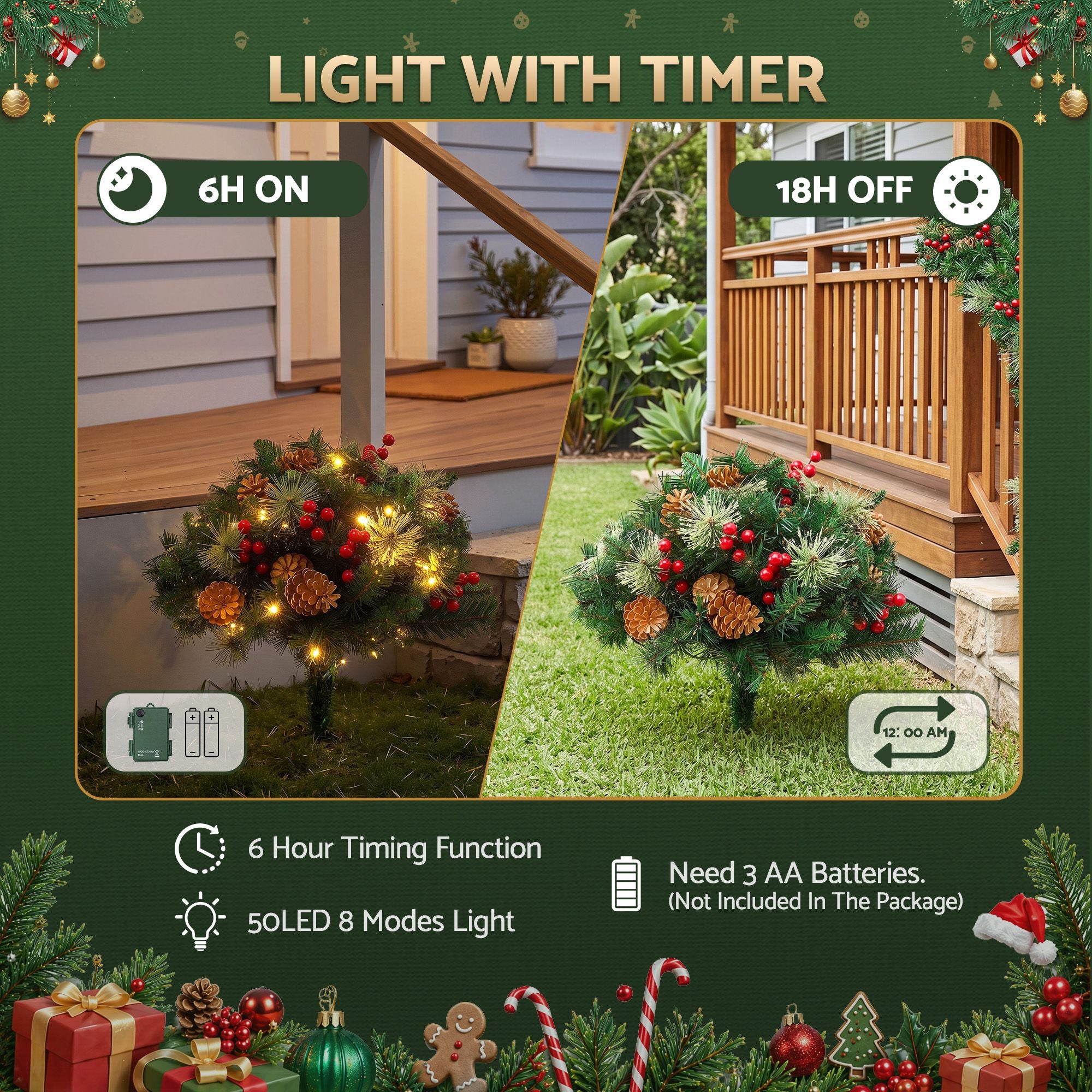Jingle Jollys 2 Pack 45cm Lighted Artificial Christmas Tree Pathway Xmas Trees