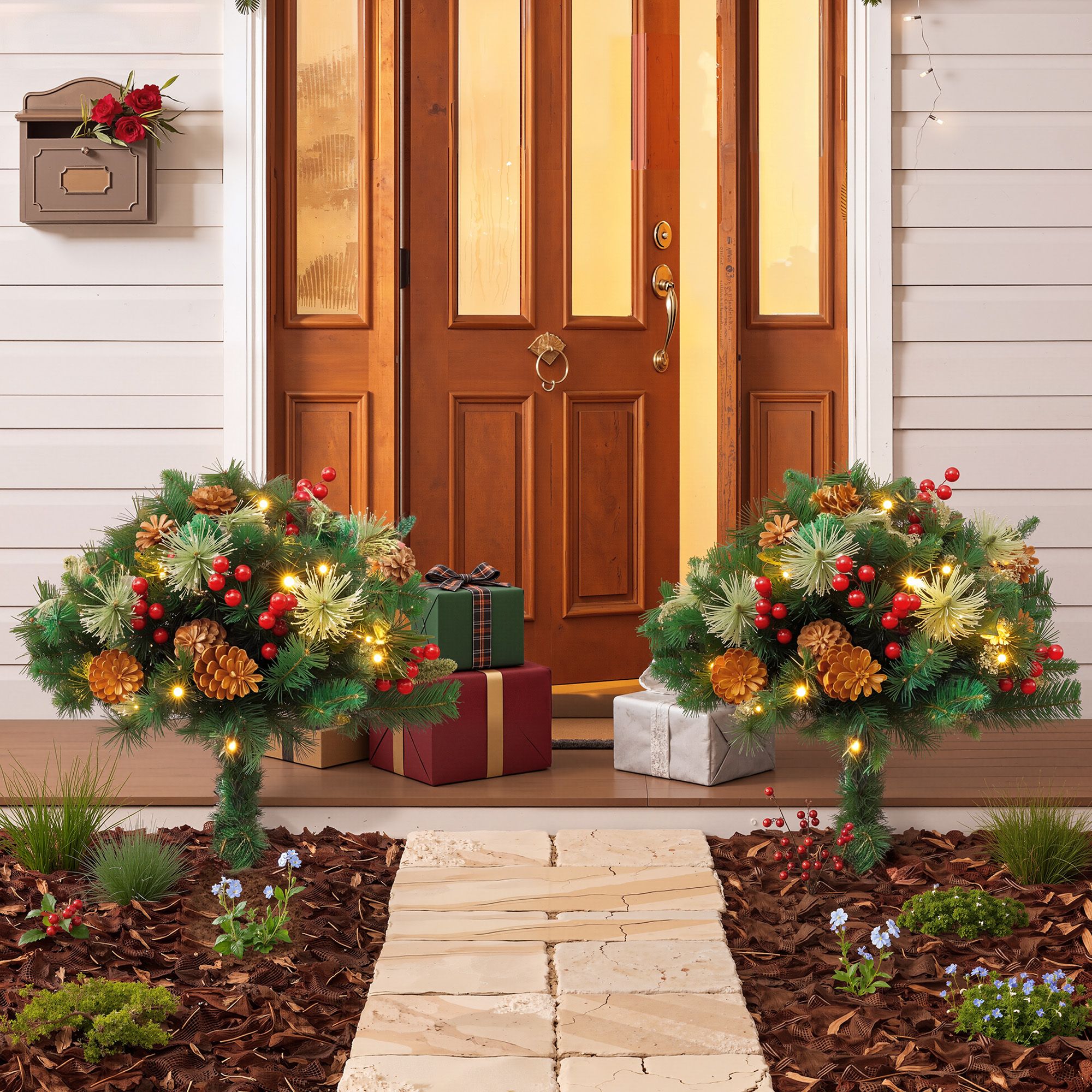 Jingle Jollys 2 Pack 45cm Lighted Artificial Christmas Tree Pathway Xmas Trees