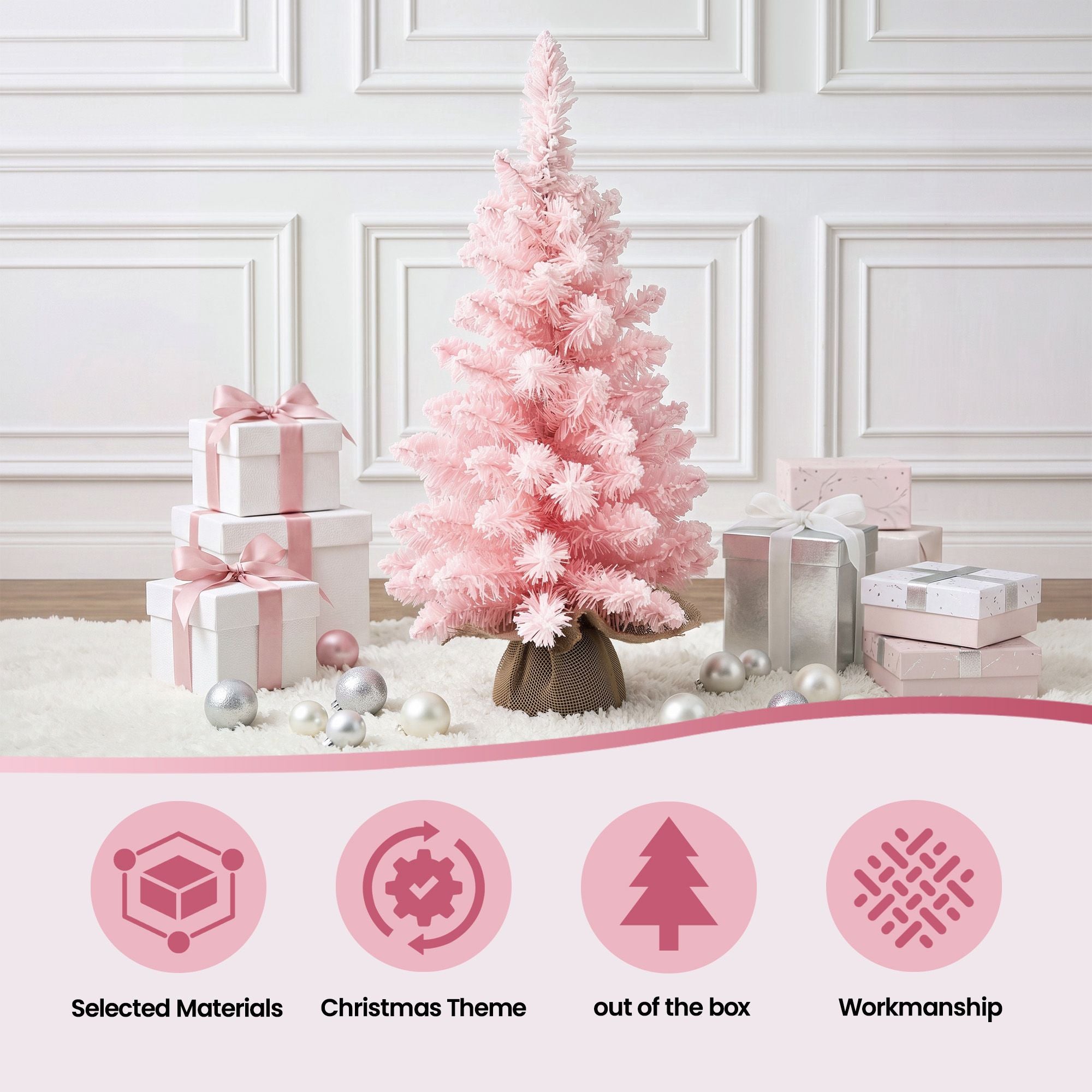 Jingle Jollys 60cm Flocked Pink Christmas Tree Mini Tabletop Xmas Tree