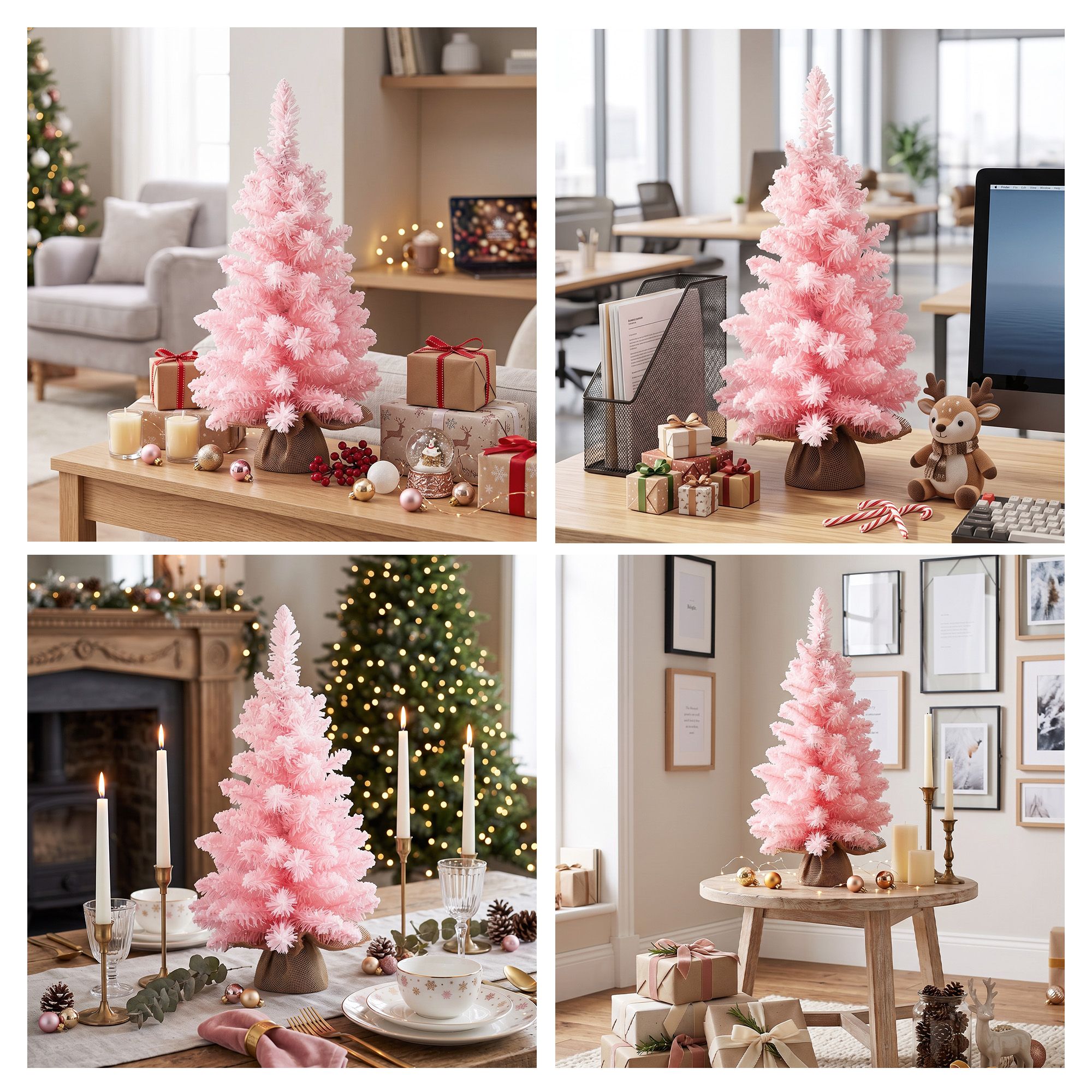 Jingle Jollys 60cm Flocked Pink Christmas Tree Mini Tabletop Xmas Tree