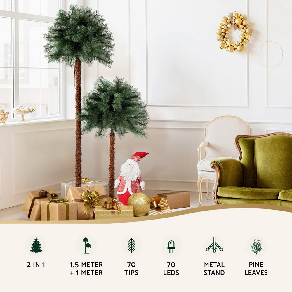 Jingle Jollys 1.5m + 1m LED Christmas Palm Tree Decorations