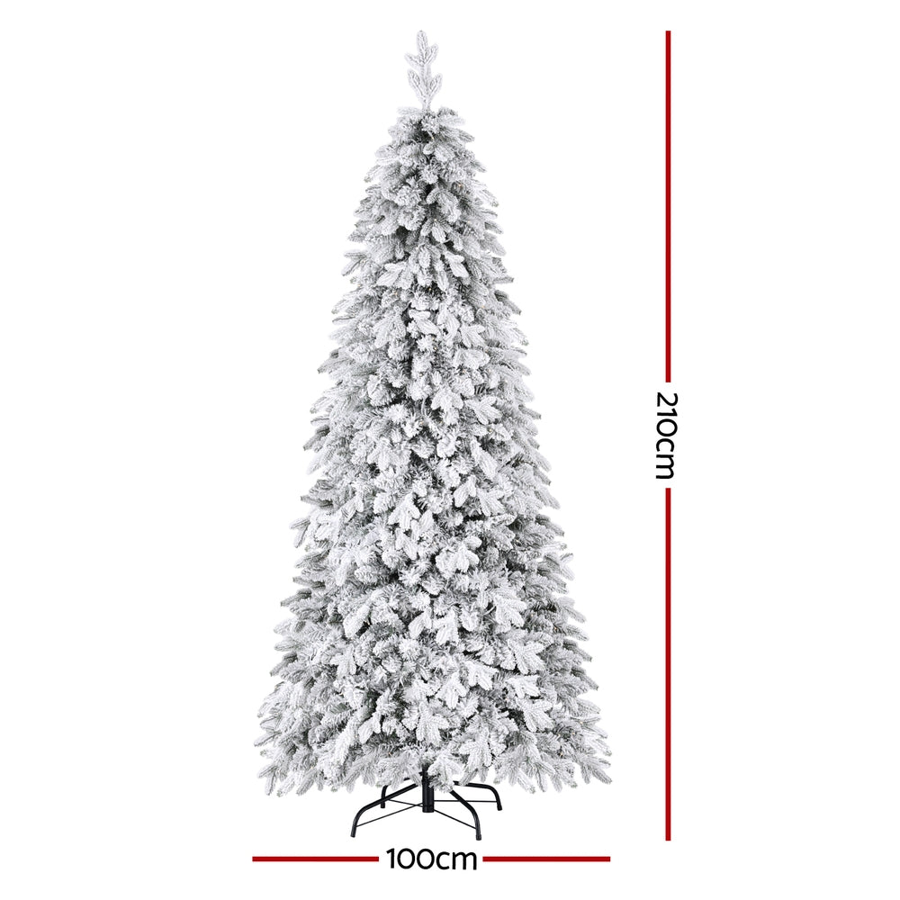 Jingle Jollys 2.1m Pencil Christmas Tree LED Flocked White
