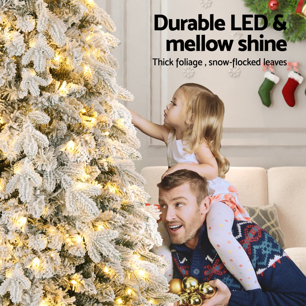 Jingle Jollys 2.1m Pencil Christmas Tree LED Flocked White