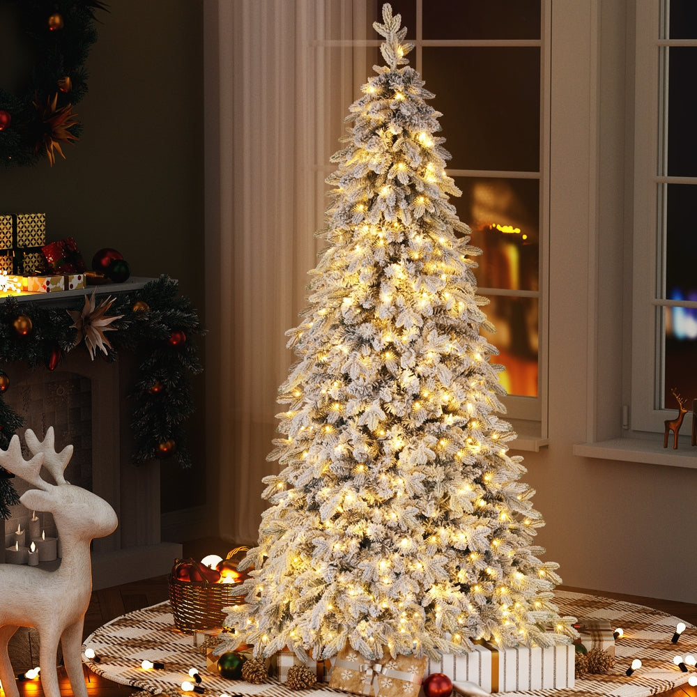 Jingle Jollys 2.1m Pencil Christmas Tree LED Flocked White