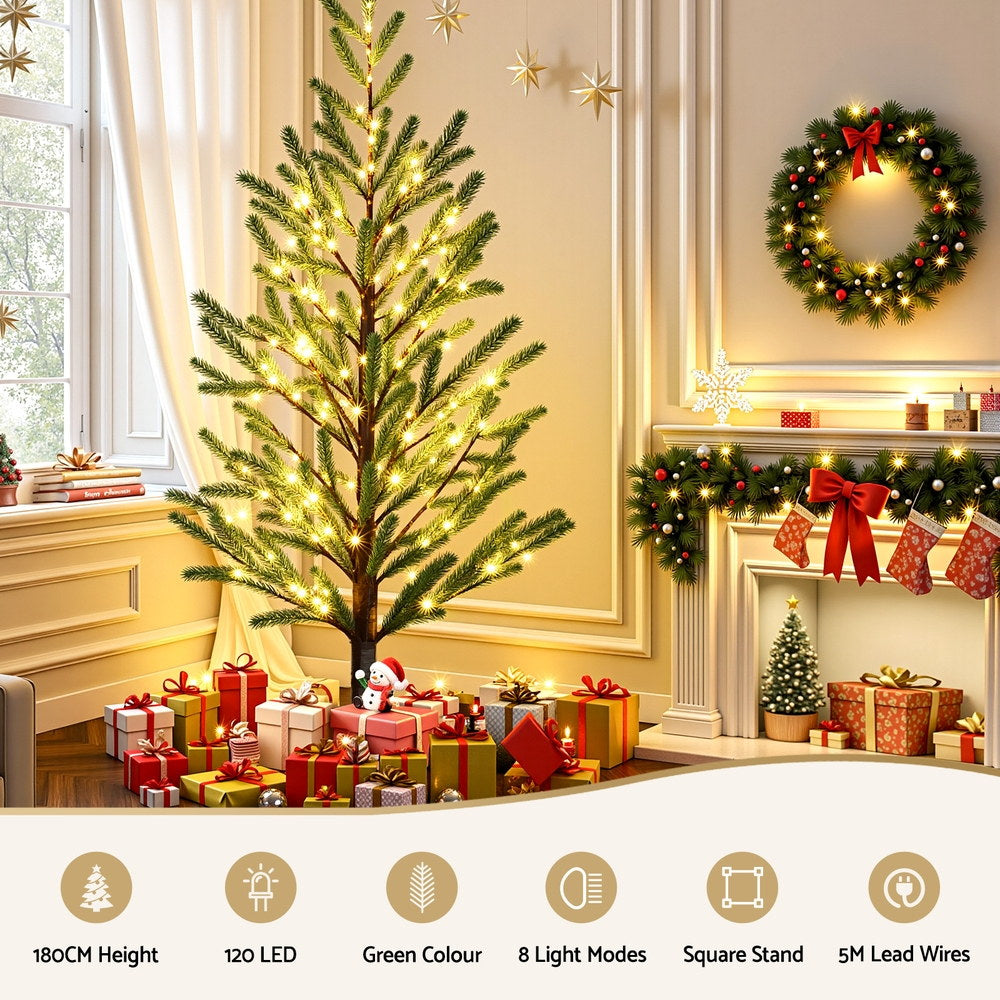 Jingle Jollys 1.8M Pre-lit LED Christmas Tree 8 Modes Green