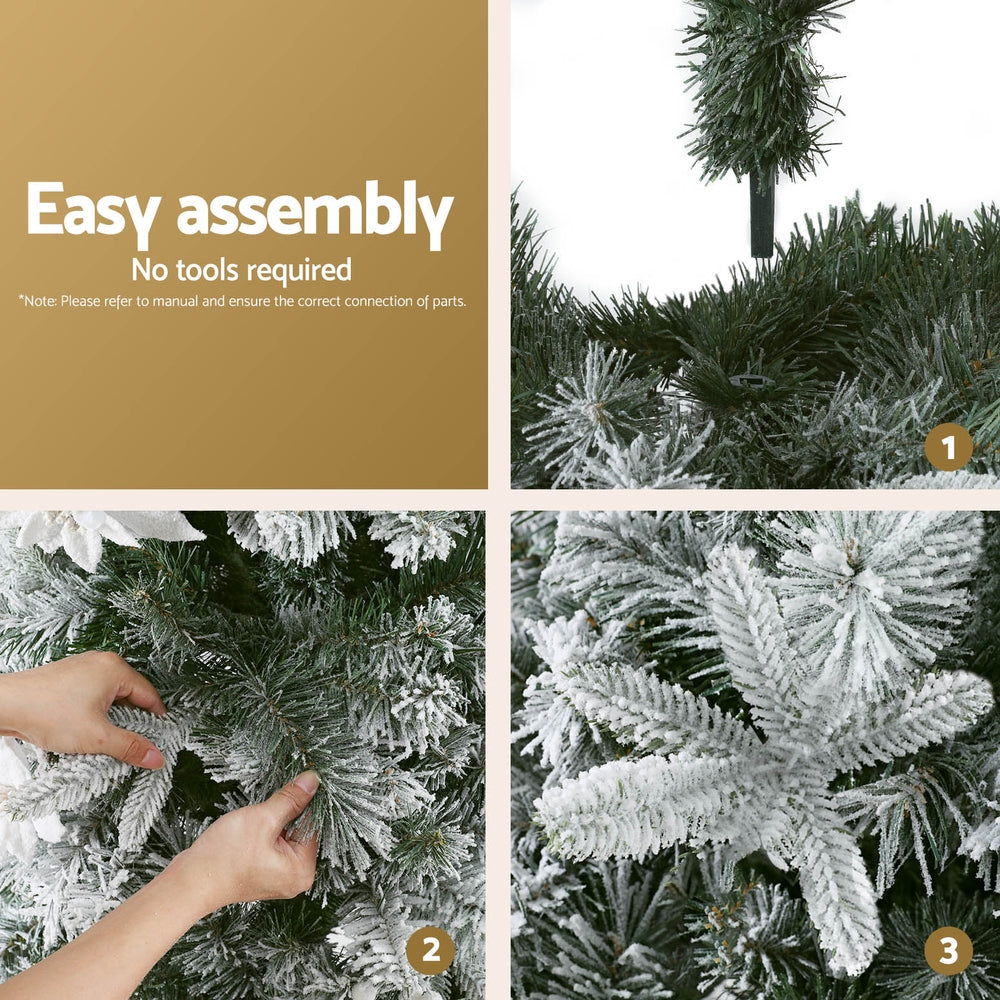 Jingle Jollys 1.8m Snow Flocked Christmas Tree with Flowers and Berries Decor