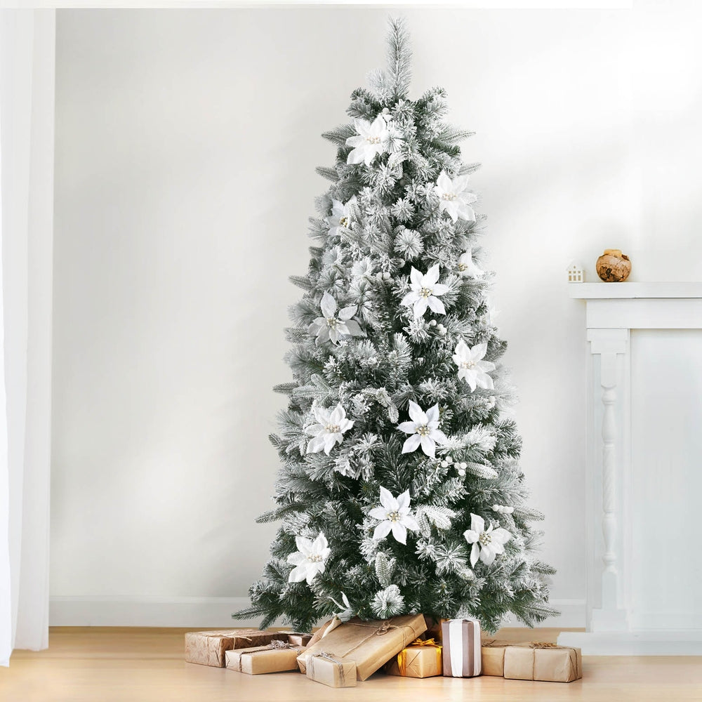 Jingle Jollys 1.8m Snow Flocked Christmas Tree with Flowers and Berries Decor