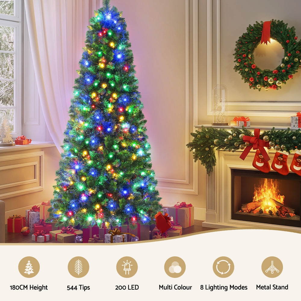 Jingle Jollys 180cm Pre-lit Christmas Tree Multi-Colour LED 8 Mode