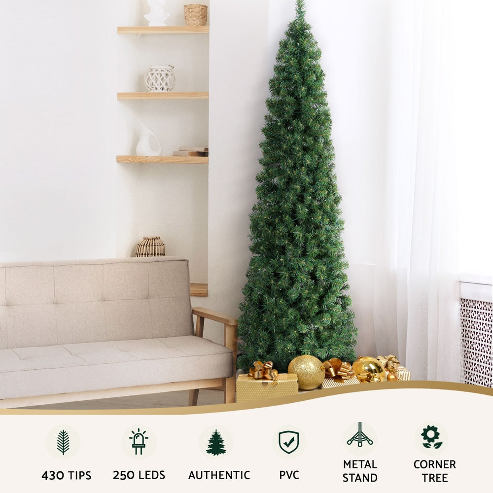 Jingle Jollys 2.1m Half Corner Christmas Tree Pre-lit Warm White LED