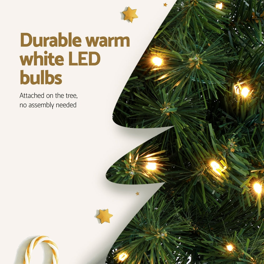 Jingle Jollys 2.1m Half Corner Christmas Tree Pre-lit Warm White LED