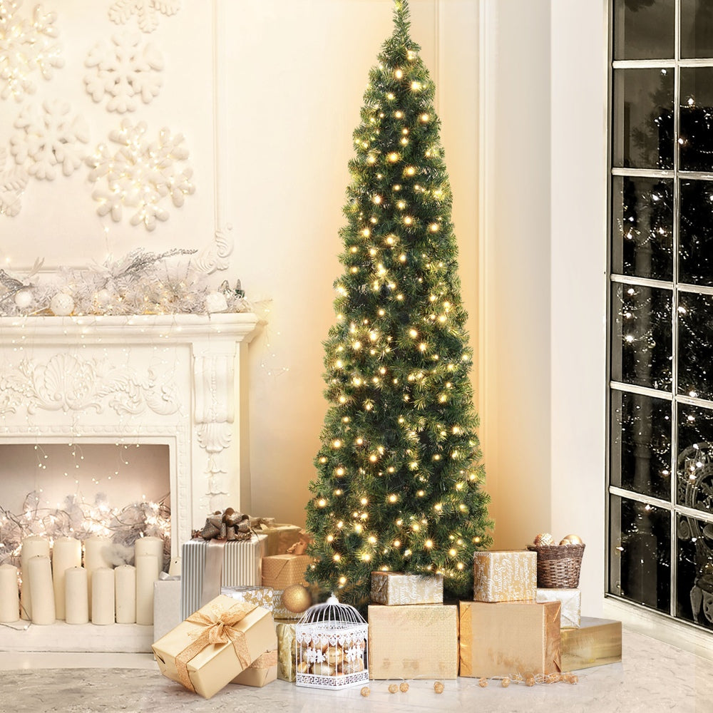 Jingle Jollys 2.1m Half Corner Christmas Tree Pre-lit Warm White LED