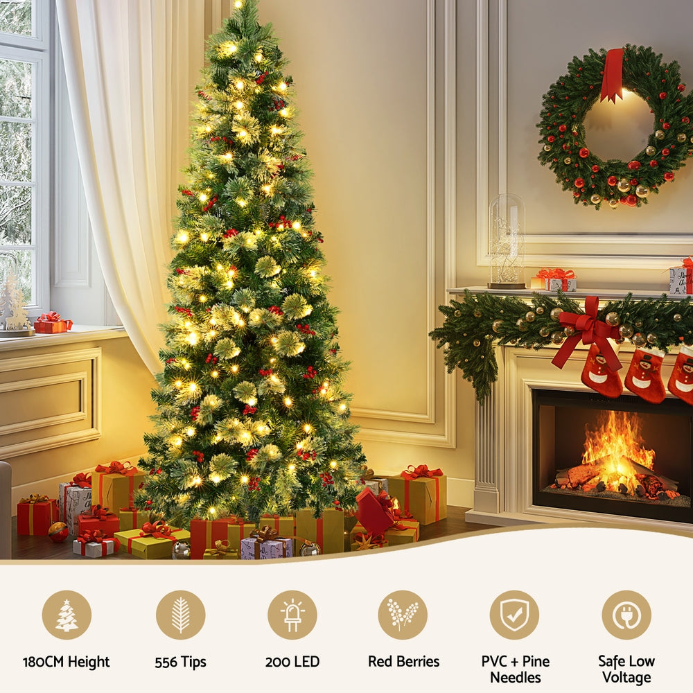 Jingle Jollys 180cm LED Christmas Tree Red Berries