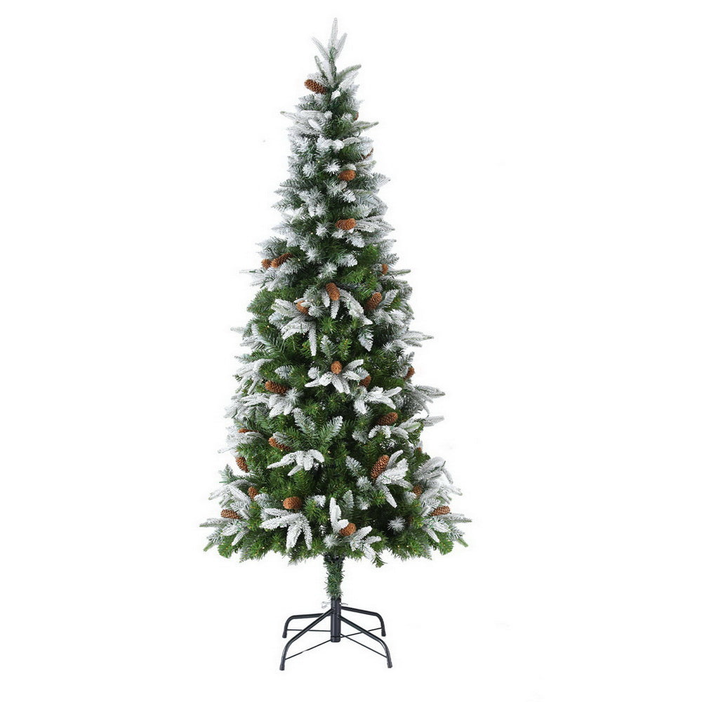 Jingle Jollys 190cm LED Flocked Christmas Tree with Pine Cones