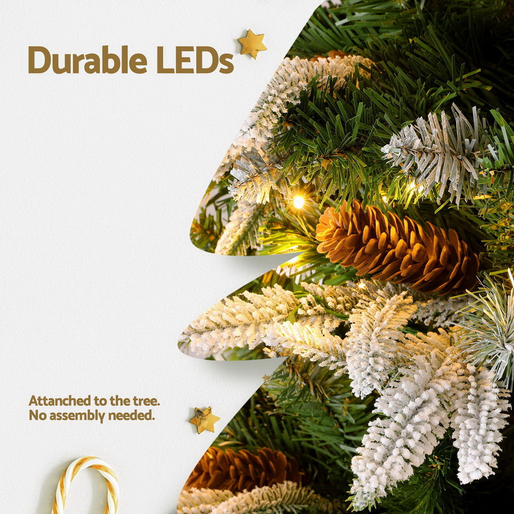 Jingle Jollys 190cm LED Christmas Tree Pine Cones Flocking